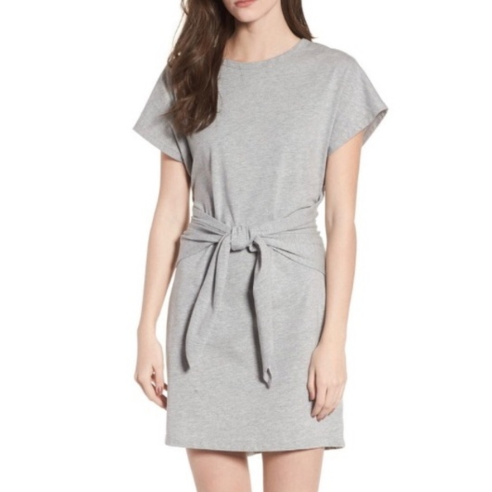 Lush Gray Tie Front Open Back T-shirt Dress